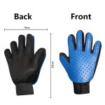 Textile and rubber glove, for brushing pets, blue color, left hand